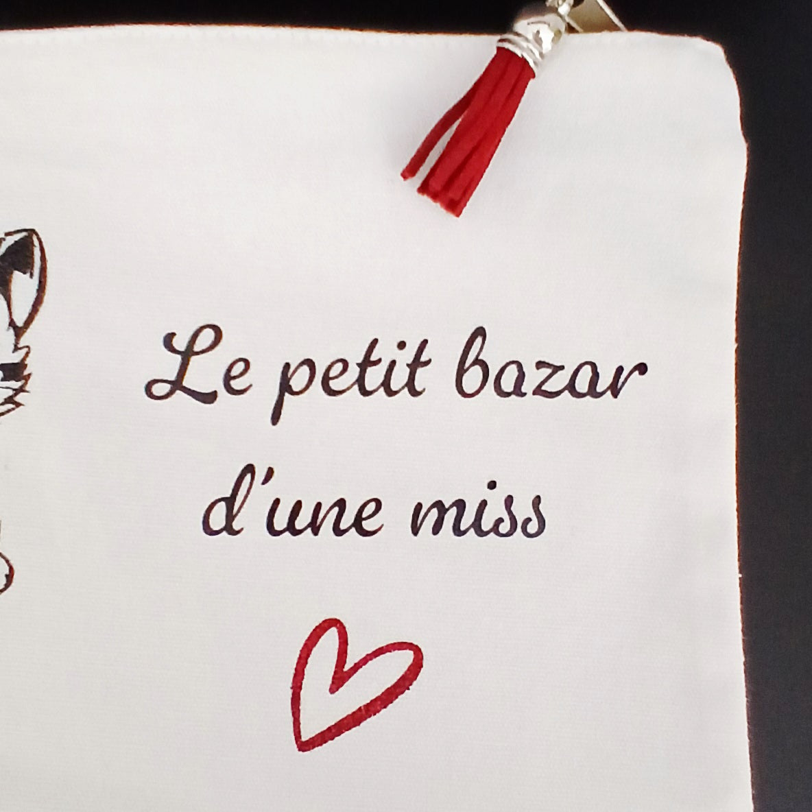 Trousse sublimée "le petit bazar d'une miss" avec chaton.rouge.