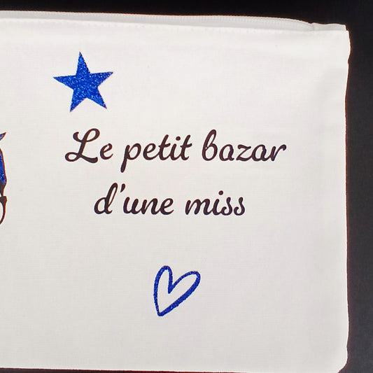 Trousse "Le petit bazar d'une miss" bleu