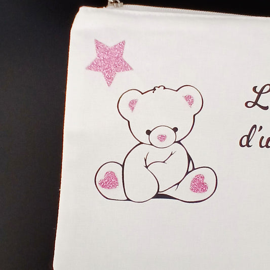 Trousse sublimée "le petit bazar d'une princesse " avec Ourson.