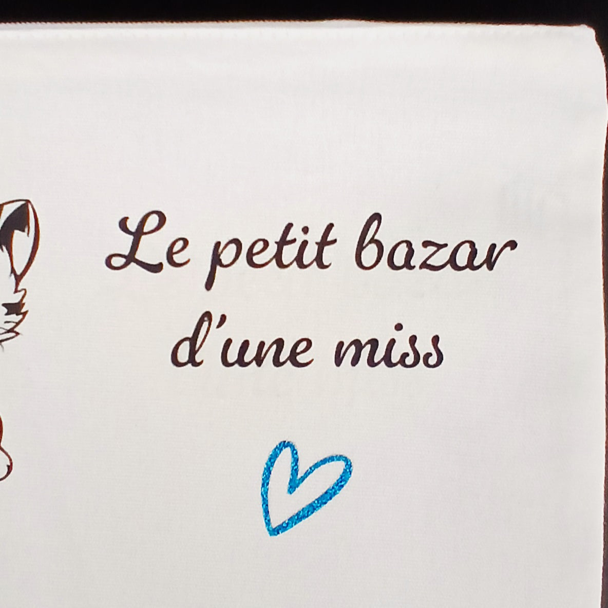 Trousse sublimée "le petit bazar d'une miss" avec chaton.turquoise.