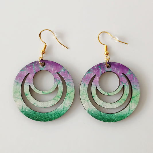 Boucle d'oreilles Galaxy "Dégradé vert et mauve"