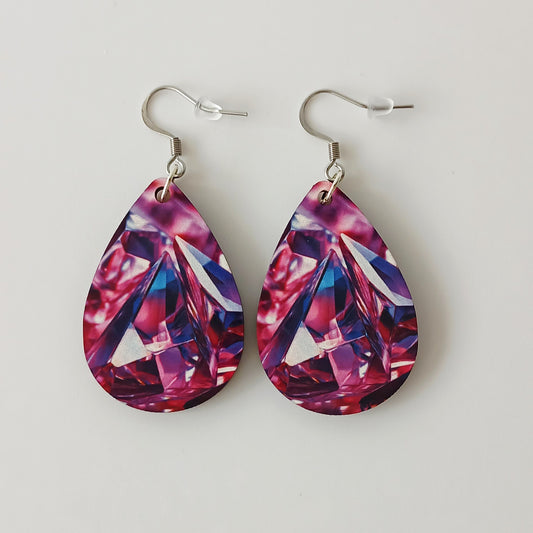 Boucle d'oreilles larme"Diamant rose"