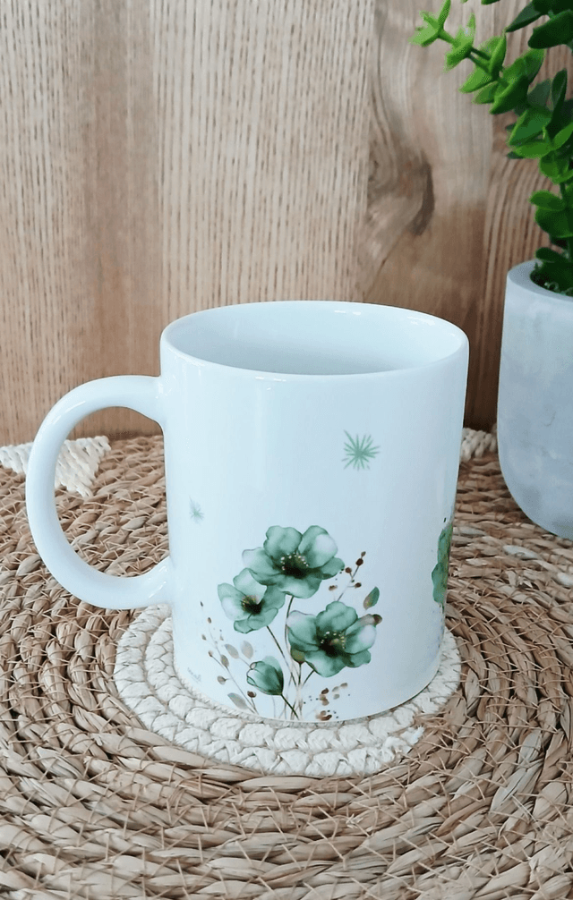 Tasse sublimée "fleur verte émeraude"