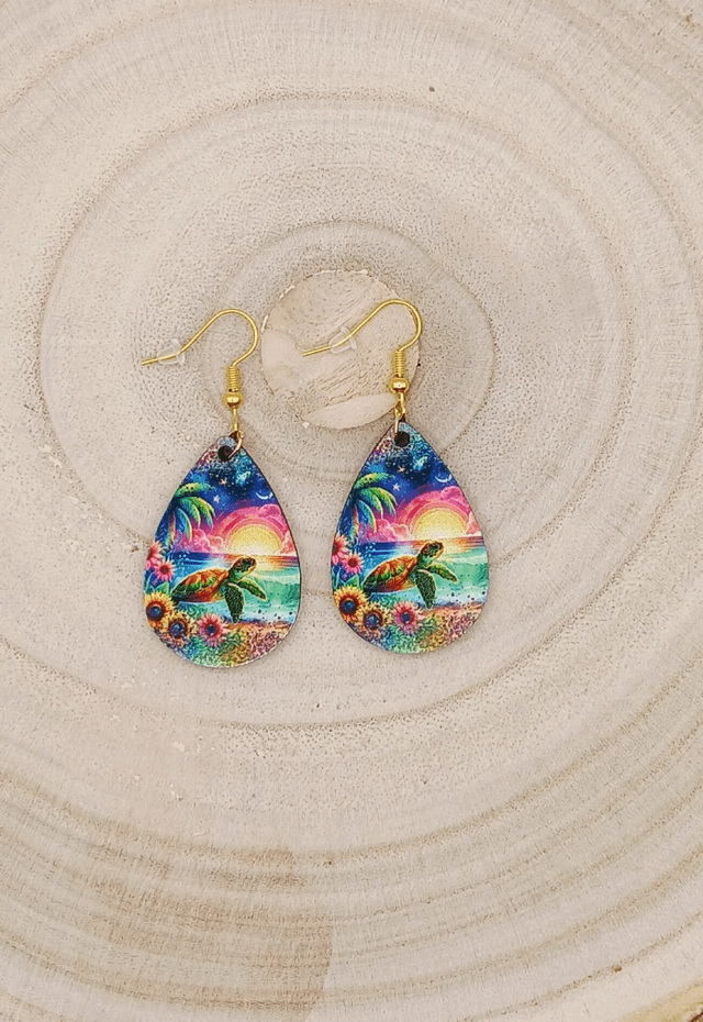 Boucle d'oreilles larme sublimée "Tortue" 