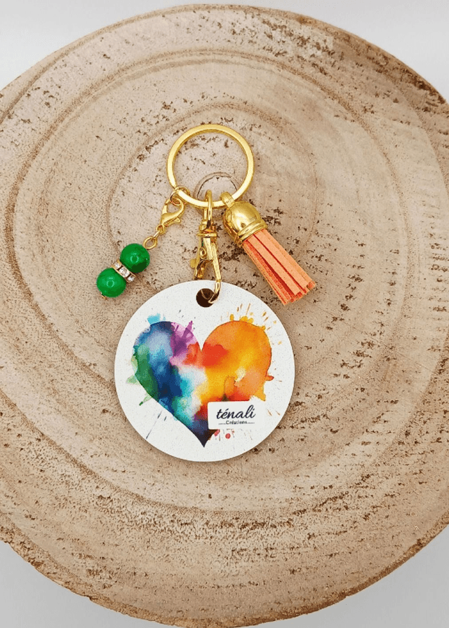 Porte-clé en MDF (bois) sublimé "Meilleure maman du monde" avec 2 breloques.