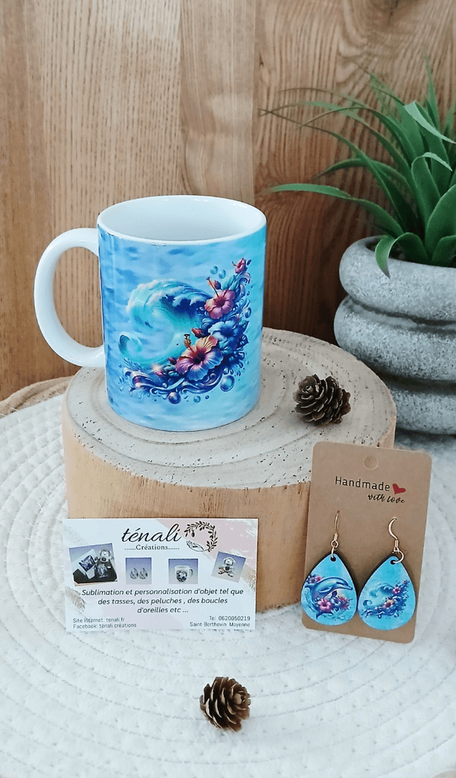 Box S : Tasse + Boucle d'oreilles "Dauphin"  