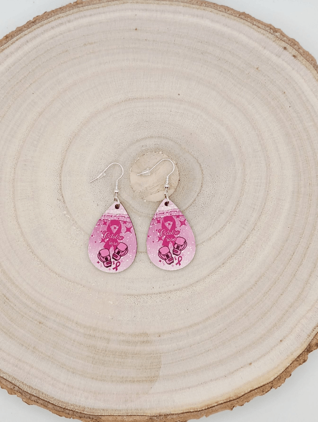 Boucle d'oreilles larme sublimée "Octobre rose gant de boxe "  
