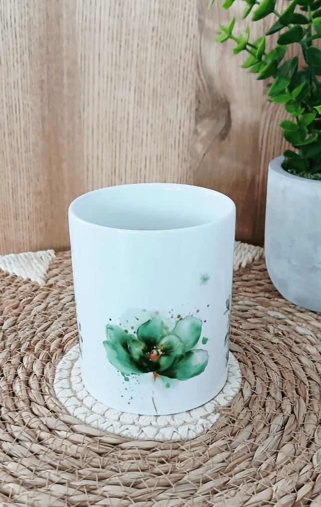 Tasse sublimée &quot;fleur verte émeraude&quot;
