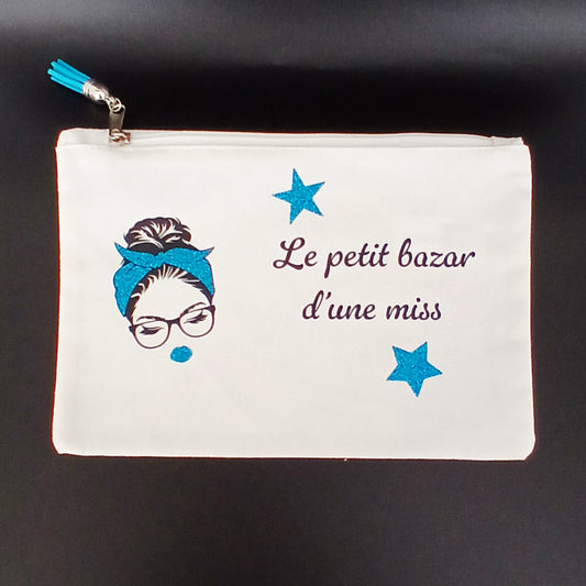 Trousse "Le petit bazar d'une miss" turquoise