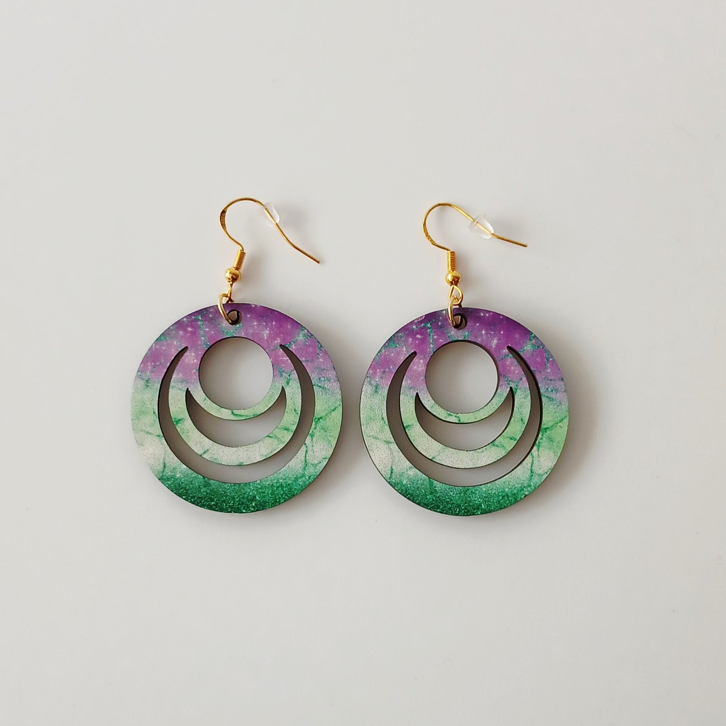 Boucle d'oreilles Galaxy "Dégradé vert et mauve"