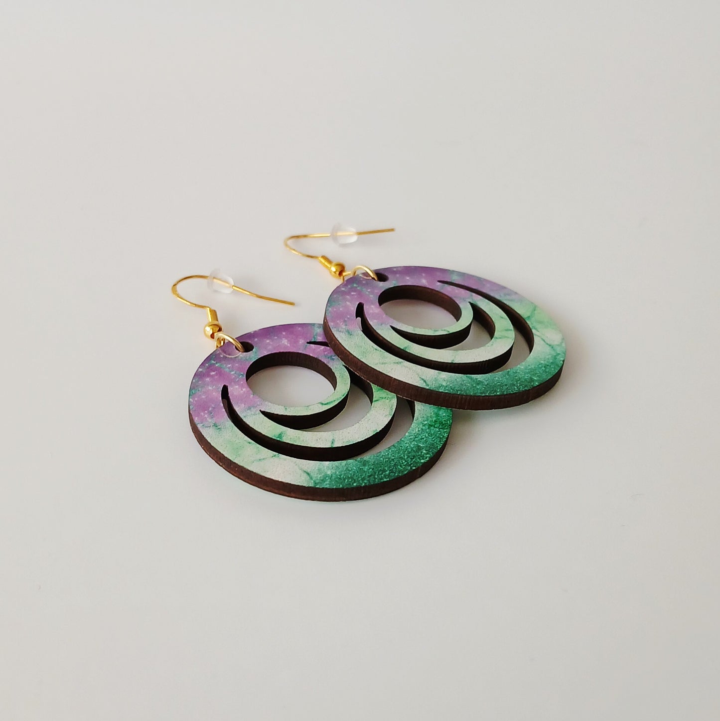 Boucle d'oreilles Galaxy "Dégradé vert et mauve"