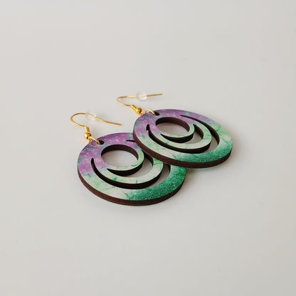 Boucle d'oreilles Galaxy "Dégradé vert et mauve"