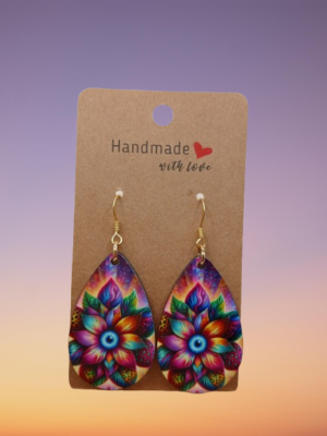 Boucle d'oreilles larmes image fleurs multicolores
