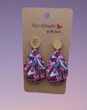 Boucle d'oreilles larmes avec image holographique rose