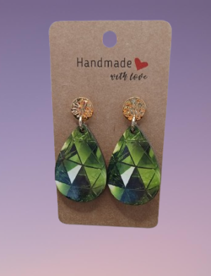 Boucle d'oreilles larmes avec image holographique verte