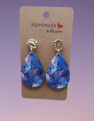 Boucle d'oreilles larmes avec image holographique mauve