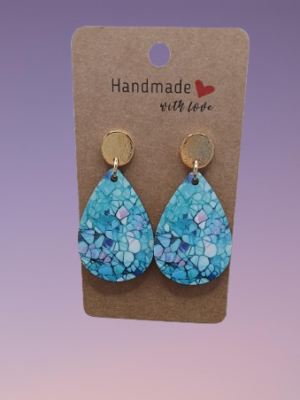 Boucle d'oreilles larmes avec image holographique bleu Tiffany