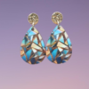 Boucle d'oreilles larme avec image holographique bleu/or